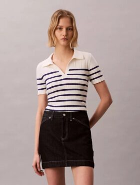 T-shirt polo en coton lisse à côtes