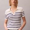 T-shirt polo en coton lisse à côtes T-shirt polo en coton lisse à côtes