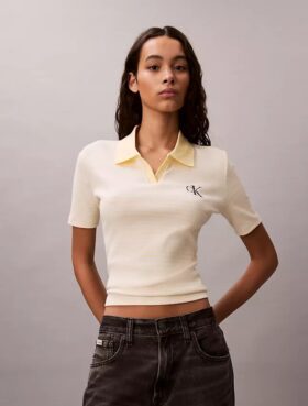 T-shirt polo à rayures et bord-côtes Monologo