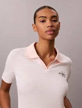T-shirt polo à rayures et bord-côtes Monologo