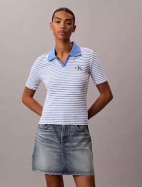 T-shirt polo à rayures et bord-côtes Monologo