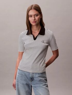 T-shirt polo à rayures et bord-côtes Monologo