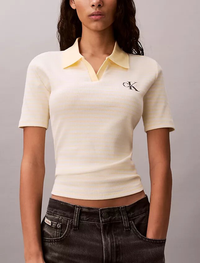 T-shirt polo à rayures et bord-côtes Monologo T-shirt polo à rayures et bord-côtes Monologo