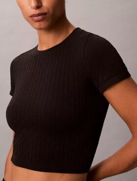 T-shirt sans coutures à emblème côtelé T-shirt sans coutures à emblème côtelé