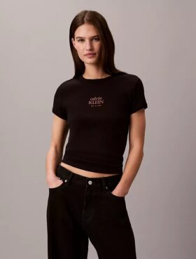 T-shirt slim à côtes avec logo graphique