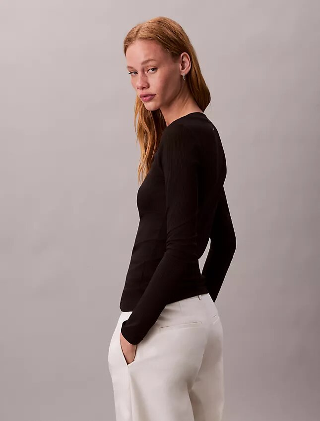 T-shirt slim en Modal stretch côtelé T-shirt slim en Modal stretch côtelé