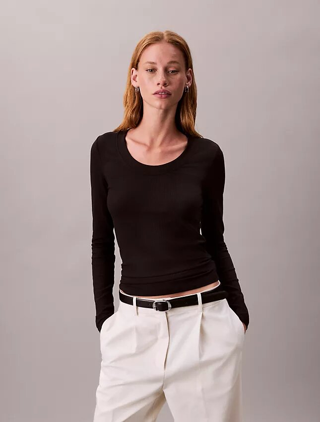 T-shirt slim en Modal stretch côtelé T-shirt slim en Modal stretch côtelé
