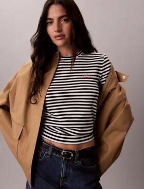 T-shirt slim à logo et côtes profilées