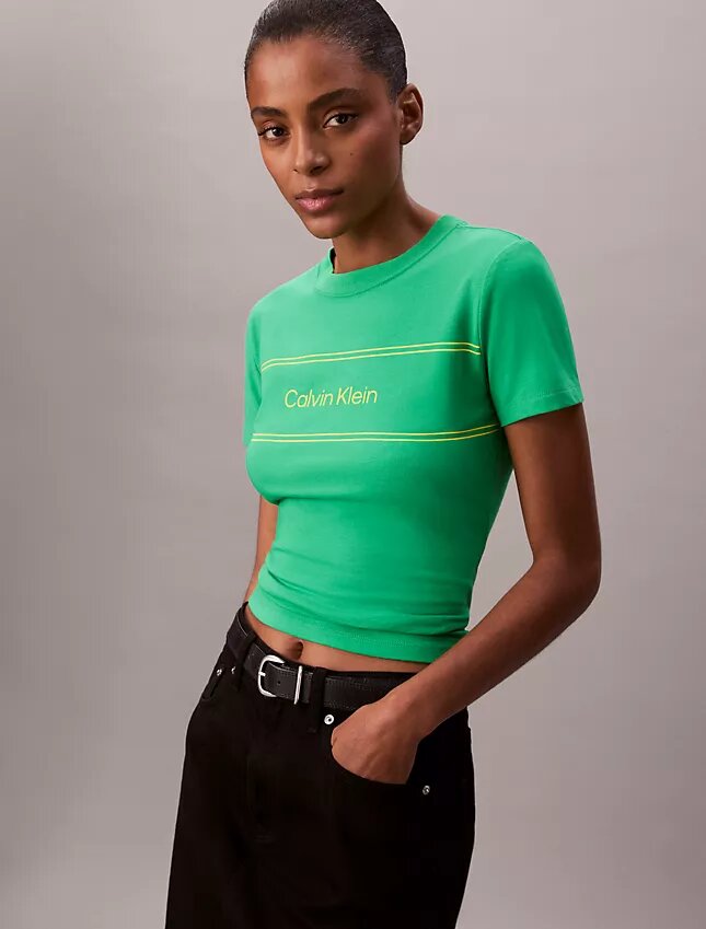 T-shirt slim à motif logo rayé T-shirt slim à motif logo rayé