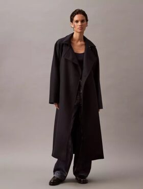 Trench-coat long en mélange de twill de laine Trench-coat long en mélange de twill de laine