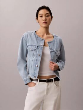 Trucker Jacket en denim courte sans col Trucker Jacket en denim courte sans col