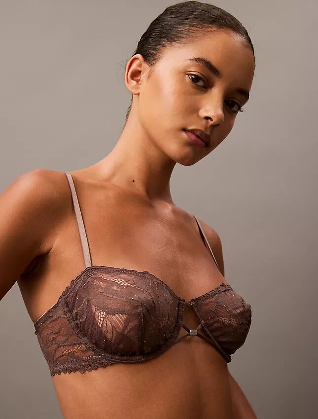 Unlined balconnet bra in floral lace, CK Black Unlined balconnet bra in floral lace, CK Black