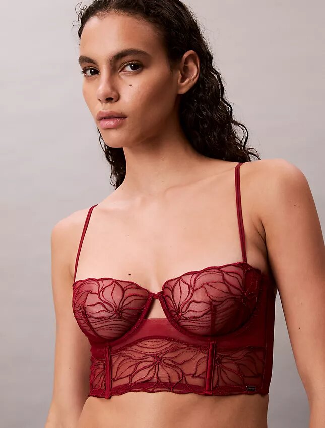 Unlined balconnet bra in floral lace, CK Black Unlined balconnet bra in floral lace, CK Black