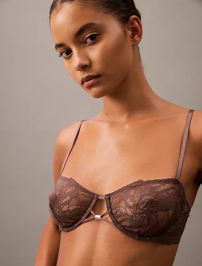 Unlined balconnet bra in floral lace, CK Black Unlined balconnet bra in floral lace, CK Black