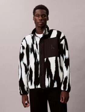 Veste ample à col montant imprimée en sherpa