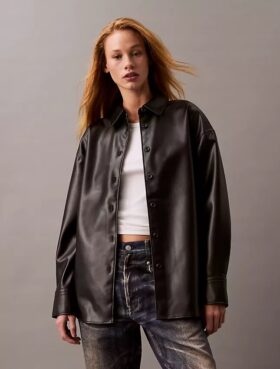 Veste chemise ample en simili cuir