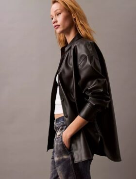 Veste chemise ample en simili cuir