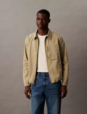 Veste chemise classique zippée en coton mélangé