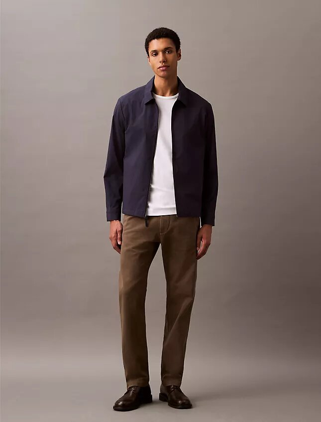 Veste-chemise classique zippée en coton mélangé Veste-chemise classique zippée en coton mélangé