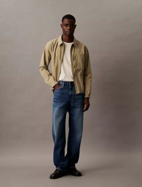 Veste chemise classique zippée en coton mélangé