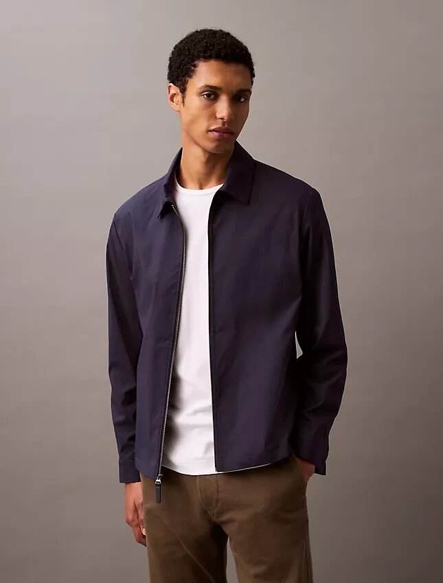 Veste-chemise classique zippée en coton mélangé Veste-chemise classique zippée en coton mélangé
