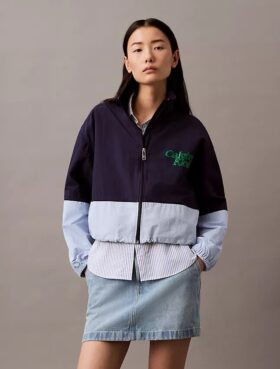 Veste zippée en nylon à blocs de couleur