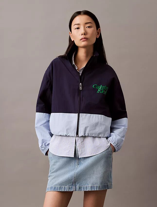 Veste zippée en nylon à blocs de couleur Veste zippée en nylon à blocs de couleur