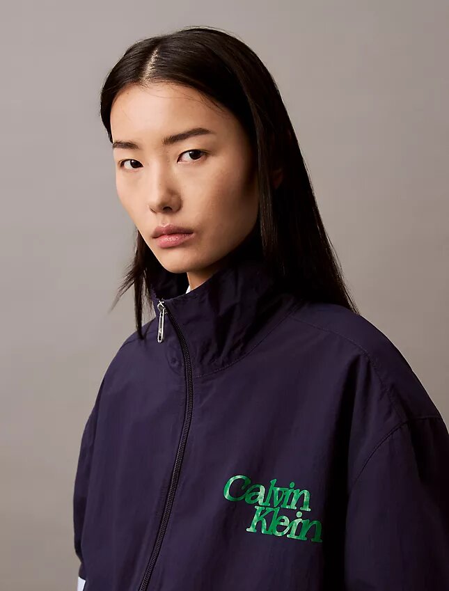 Veste zippée en nylon à blocs de couleur Veste zippée en nylon à blocs de couleur