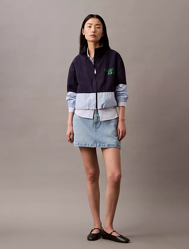 Veste zippée en nylon à blocs de couleur Veste zippée en nylon à blocs de couleur
