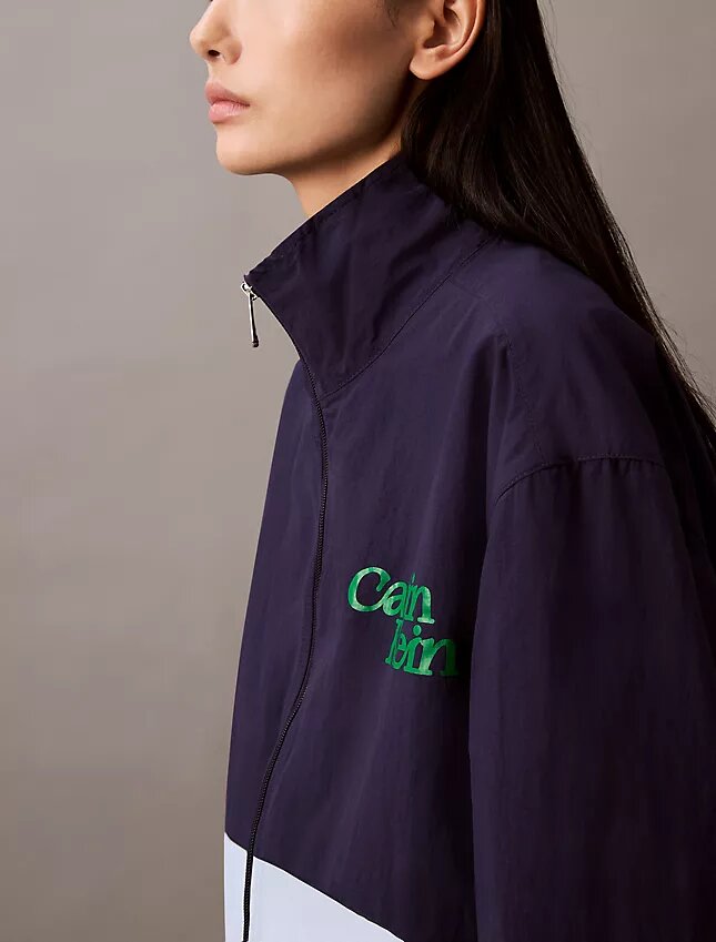 Veste zippée en nylon à blocs de couleur Veste zippée en nylon à blocs de couleur