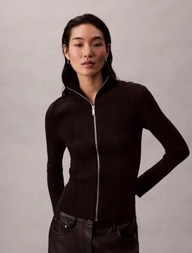 Veste zippée en nylon côtelé